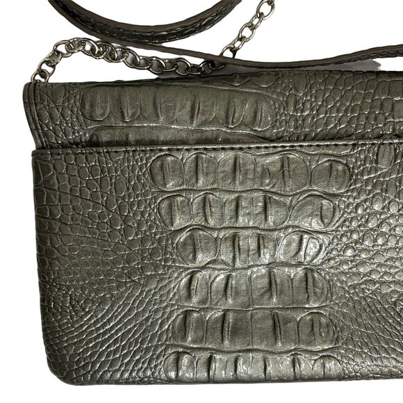 Nine West Gray Croc Embossed Shoulder Bag Chain Strap Faux Leather Purse - Picture 9 of 10